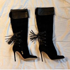 Gianvito Rossi Suede Knee High Black Boots